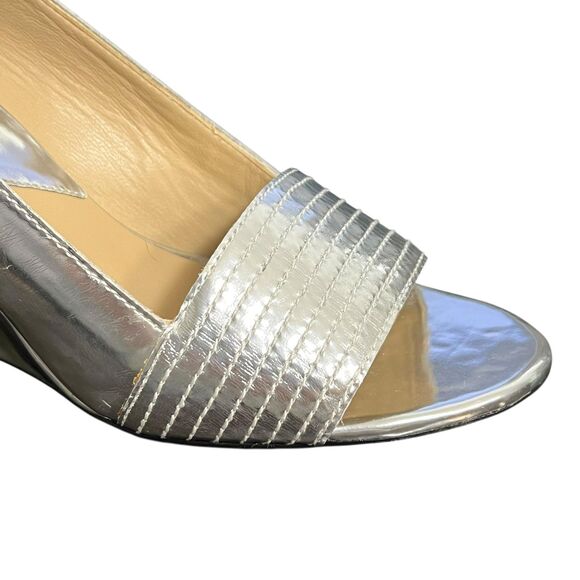 Michael Michael Kors Shoes Womens Size 9.5 Silver Metallic Wedge Heels Open Toe - Picture 10 of 12